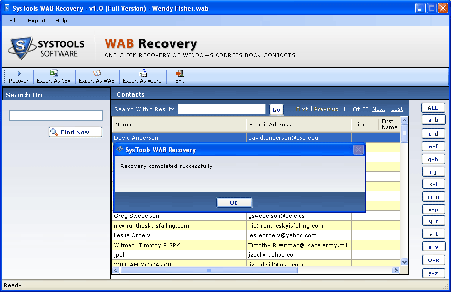 Click to view Repair WAB File 1.1.1 screenshot
